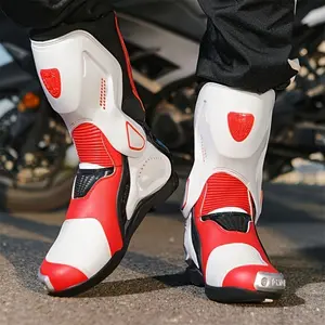 JG·WOLVES Men'S Geometric Pattern Motorcycle Boots - Red, White & Black, Warm, proof, Rubber Sole, Zip Closure, Short Boots for All Seasons, Allseason Boots|Stylish Motorcycle Boots|Durable Rubber Sole Boy Walking Shoes suedes hunter boots