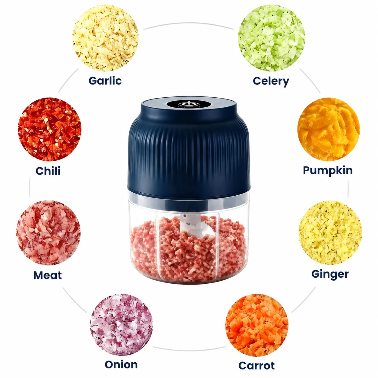 Wireless Mini Electric Garlic Chopper - Cordless Multifunctional Durable Chopper, USB Rechargeable Metal Veggie Prep Tool with Sharp Stainless Steel Blades, See-Through Bowl, Finger-Safe Lock, Compact Easy-Clean Kitchen Gadget
