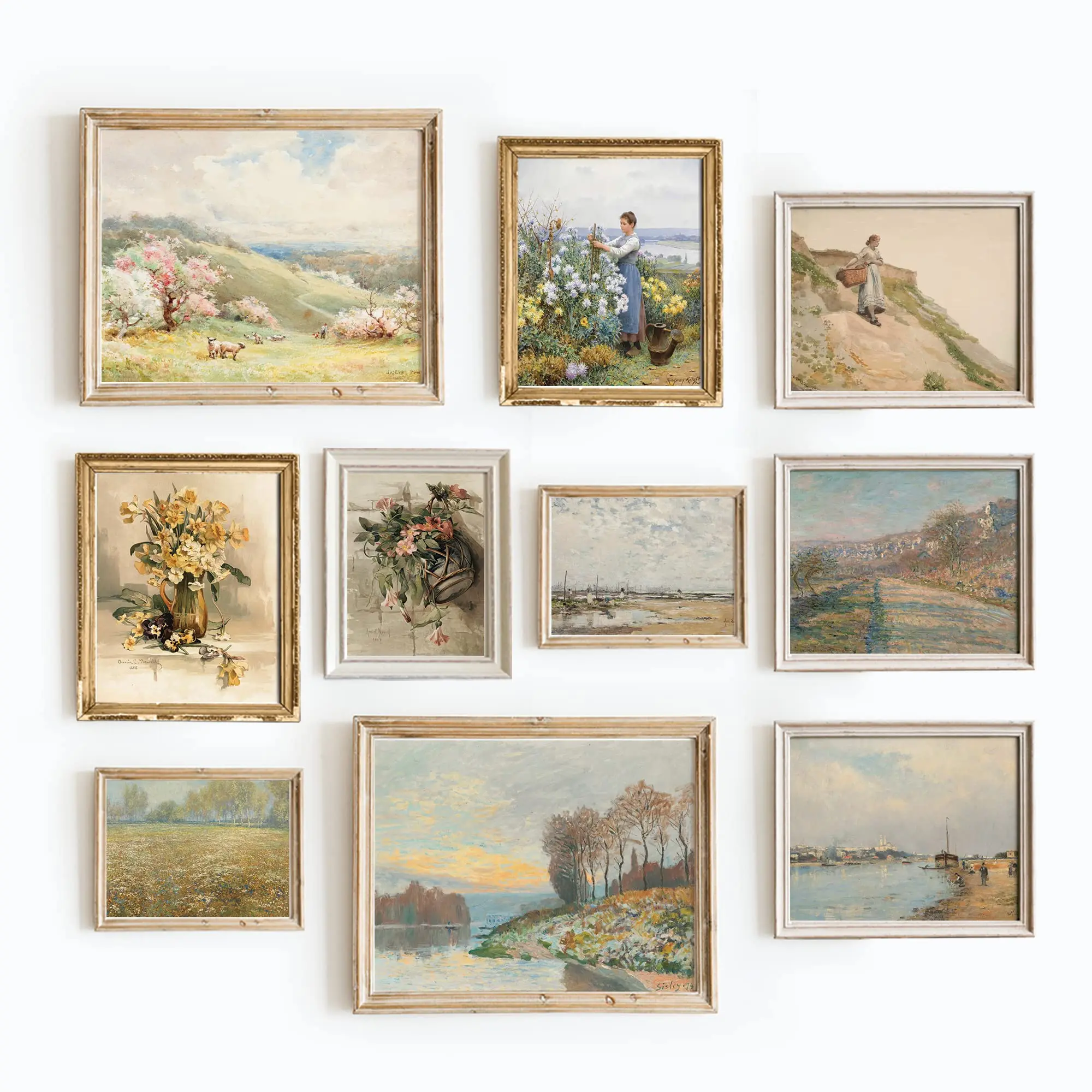 Set 10 Spring Wall Art French Botanical Art Prints - Country Wall Art Vintage Prints For Wall Decor. Moody Decor Vintage Wall Art, Vintage Flower Wall Art, French Country Farmhouse Decor(UNFRAMED)