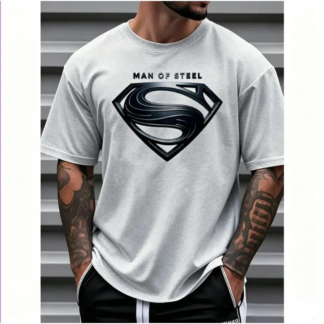 Justice League Men's Casual Crew Neck T-Shirt Man of Steel Graphic Print short-sleeved Ideal for Spring/Summer Everyday Tshirt | Playful Text Design | Comfortable Fit SIZE Size S-XXL white tee Unisex Vintage clothes boys merch