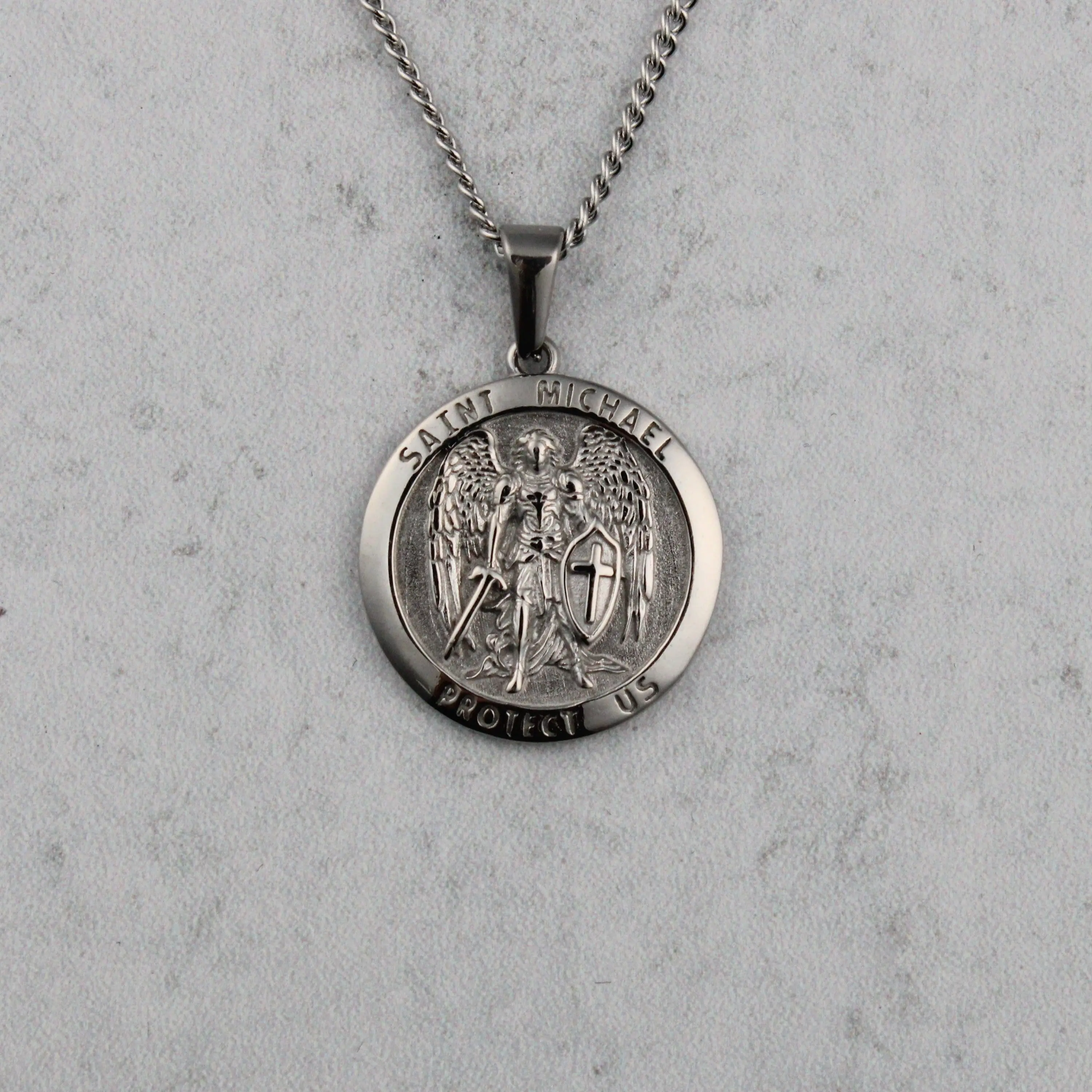 Silver Archangel Saint Michael Pendant Chain Necklace