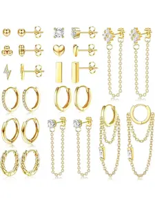 13 Pairs Small Earrings Set for Women Surgical Steel Hoop Earrings mit Chain Hypoallergenic Cartilage Dangle Stud Earrings Heart Zirconia Tiny Earrings Set for Multiple Silver/Gold