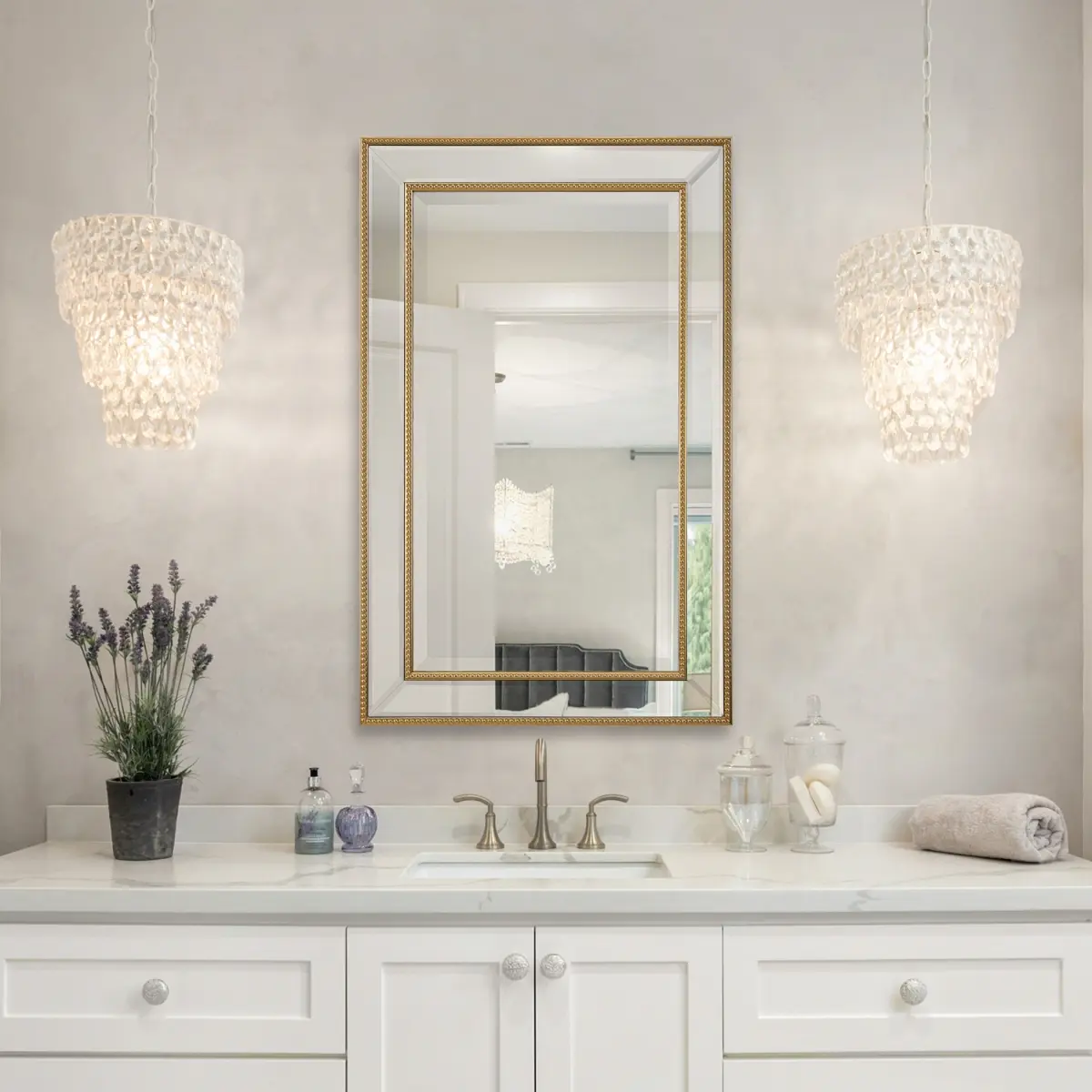 212 Main Gold Wall-Mounted Mirror - 20x32x2 in., Elegant Home Decor for Rooms, Gold Wall-Mounted Mirrors