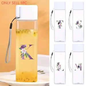Transparent Square Milk Tea Cup, Large Capacity Sports Water Bottle, Portable Rope Design, Heat Resistant & Leak-Proof, Ideal for Travel Use, Clear Water Bottle, Leakproof Water Bottle