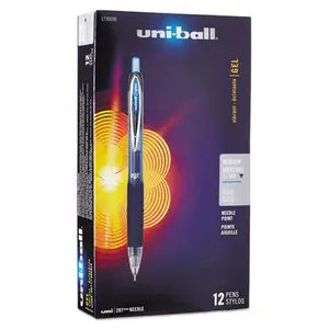 Uni-Ball UBC Signo 207 Needle Point Retractable Gel Pen0.7 mm, Blue Ink, Black Barrel, Dozen