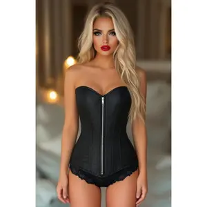 Top Drawer Black Brocade Steel Boned Corset