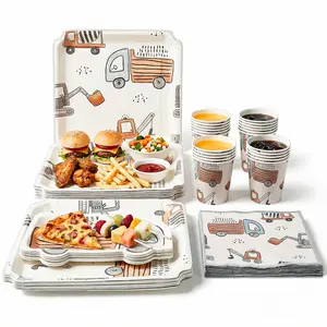 Construction Vehicles Party Supplies Set for 16 Guests, 56PCS Disposable Plates Cups Napkins Kids Construction Birthday Party Decorations，Boys Birthday Party