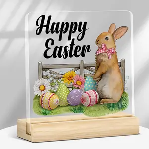Easter Themed Acrylic Plaque, Cute Rabbit Design Desktop Ornament, Happy Easter Gift for Friends & Family, Home Decor for Living Room & Bedroom