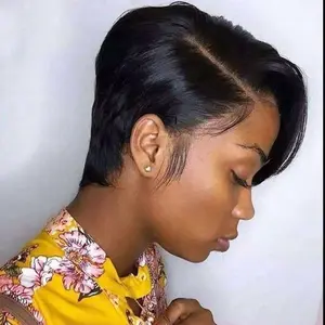 Human Hair 13x4 Short Pixie Cut Lace Front Wig for Women Black Pixie Cut Transparent Frontal Wig Layered Straight Pixie Cut Wigs