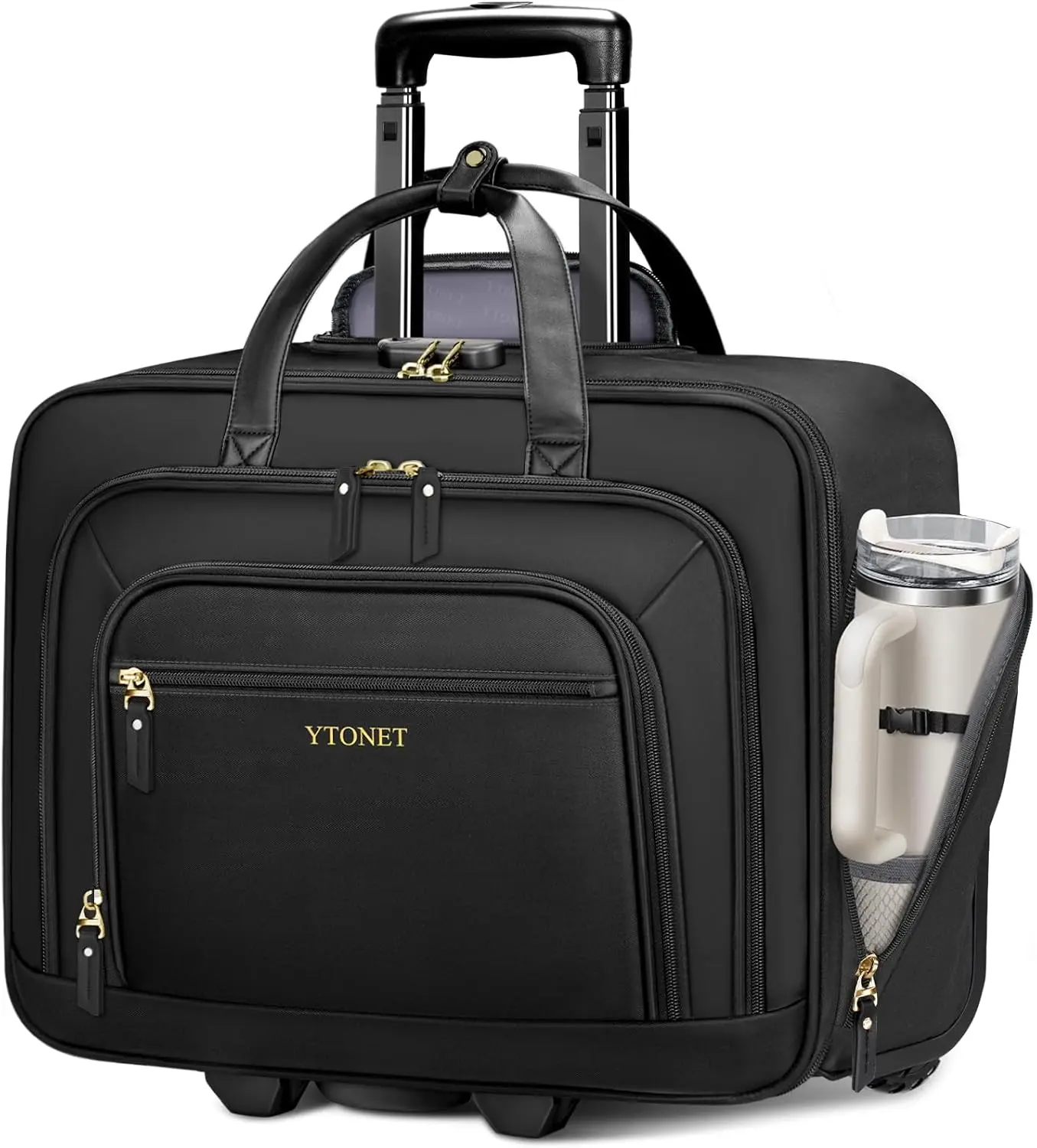 Rolling Laptop Bag, 17.3 Inch Wheeled Laptop Briefcase with Laptop Compartment & Cup Holder, Work Bag for Office, Business Travel and Daily Commute