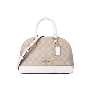 COACH Sierra 26 Small Crossbody Bag for Women – Monogram Canvas Shell Style in White and Khaki
