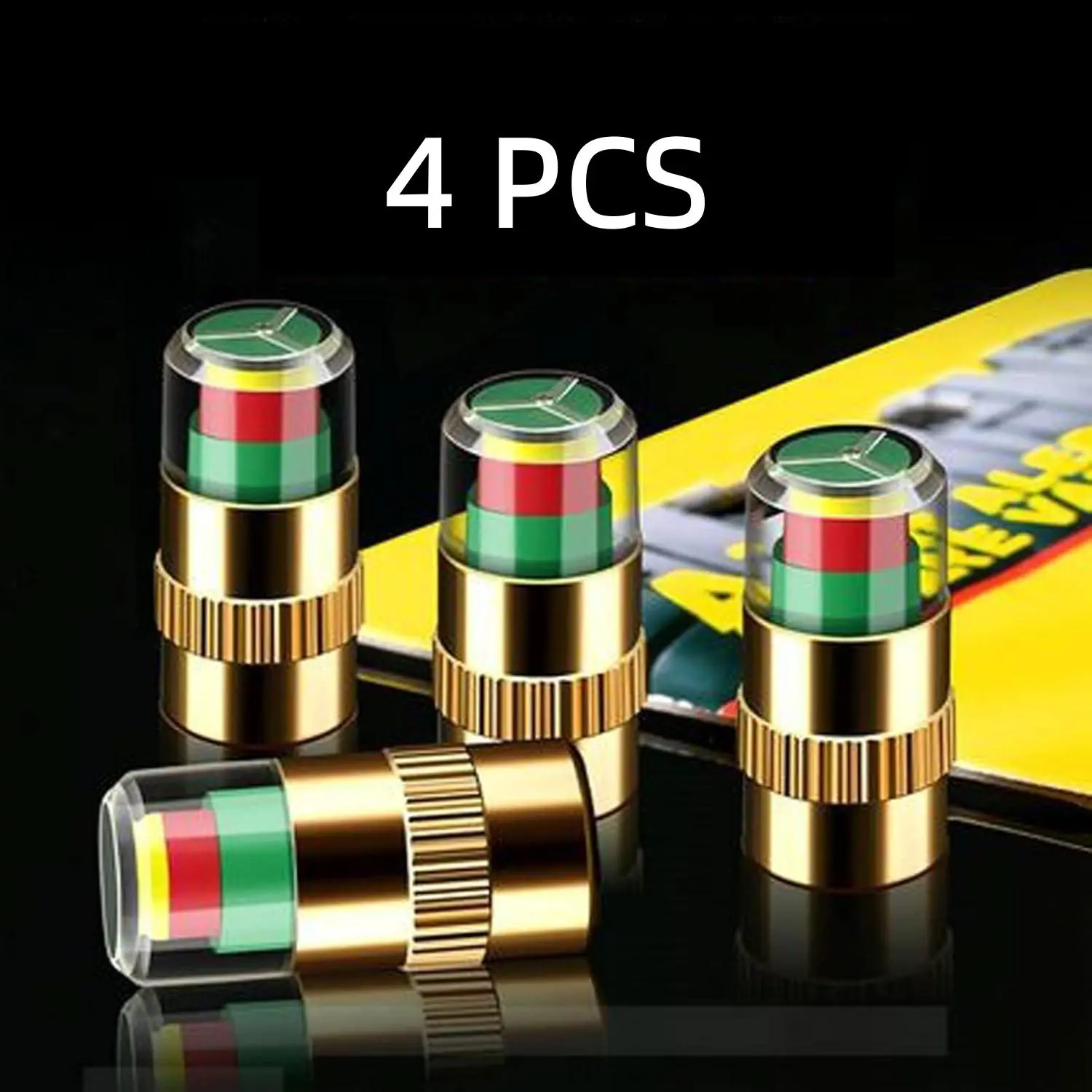 4PCS Copper-Core Automotive Pressure Monitor Valve Caps, Easy Installation, Fits Cars, Motorcycles, Bicycles, Trucks, Prevent Blowouts, Boost Fuel Efficiency, Durable Tire Accessory for Safe Daily Travel
