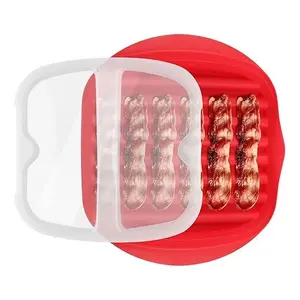 Microwavable Bacon Grill Tray with Transparent Splatter Lid, No-Mess Home Kitchen Cookware Tool for Crispy Pork Belly in Minutes