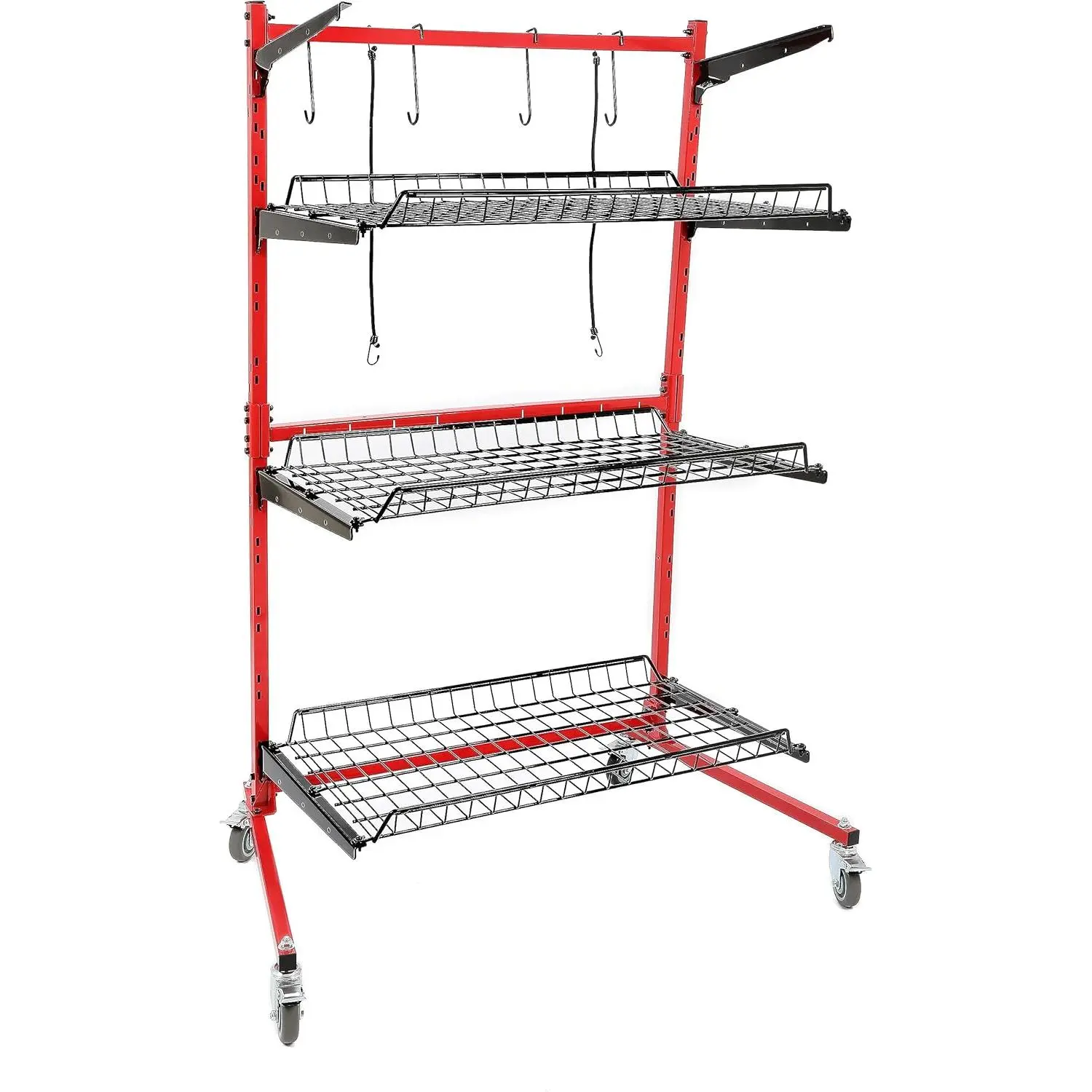 Heavy-Duty Steel Metal 3-Layer Auto Body Parts Storage Rack, Lockable Wheels Mobile Organiser, Adjustable Utility Cart for Repair Shops & Garages