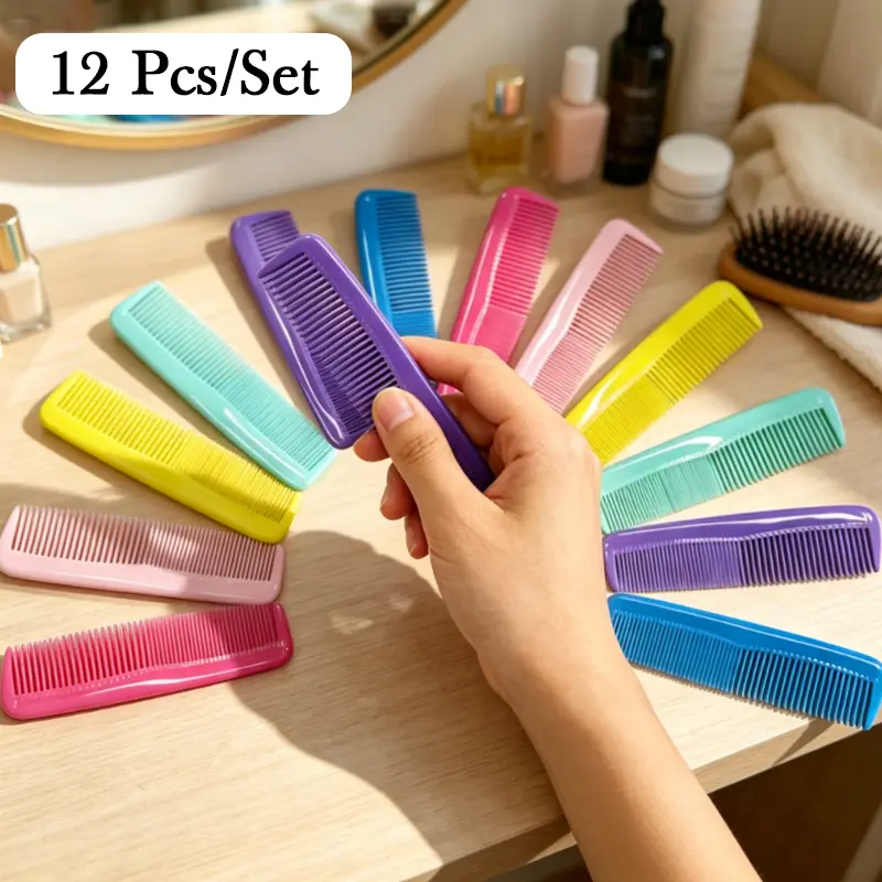 12 Pack Colorful Plastic Hair Combs, 6 Vibrant Assorted Colors 2 Combs Per Color, Anti-Static Fine Tooth Detangling Pocket Comb, Smooth Lightweight Styling Hair Comb for Women Men Girls Boys, Ideal for Home Salon Travel School Daily Hair Grooming