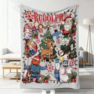 Rudolph the Red - Nosed Reindeer Christmas - Themed Blanket| Sofa Binging Throw, AC Home Blanket, Outdoor Picnic Vibe For Christmas party decor, winter family movie nights, New Year gathering decor Ideal for Christmas, New Year's Day, New Year