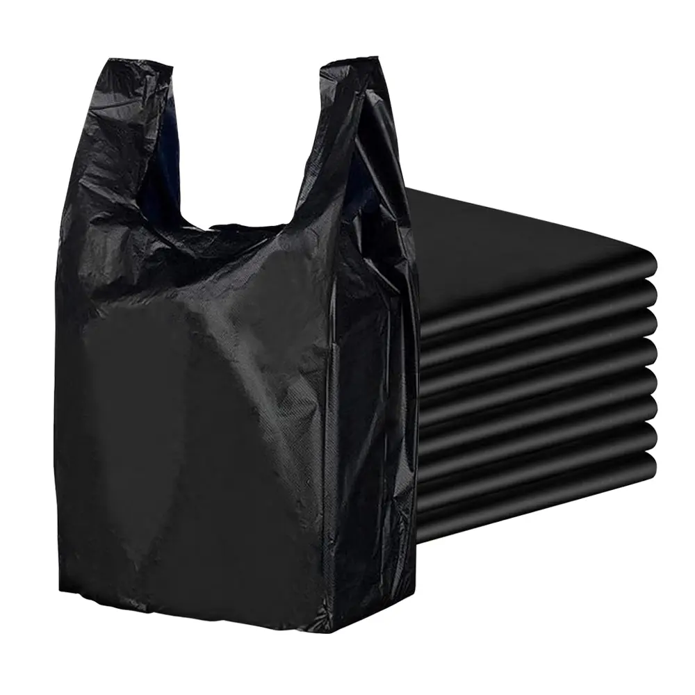 TP HTown Heavy Duty Black T-Shirt Bags 11.5x6.5x22 Inches, 1000 Count, Strong Disposable Carry Bags for Grocery, Retail, Takeout, Food Service