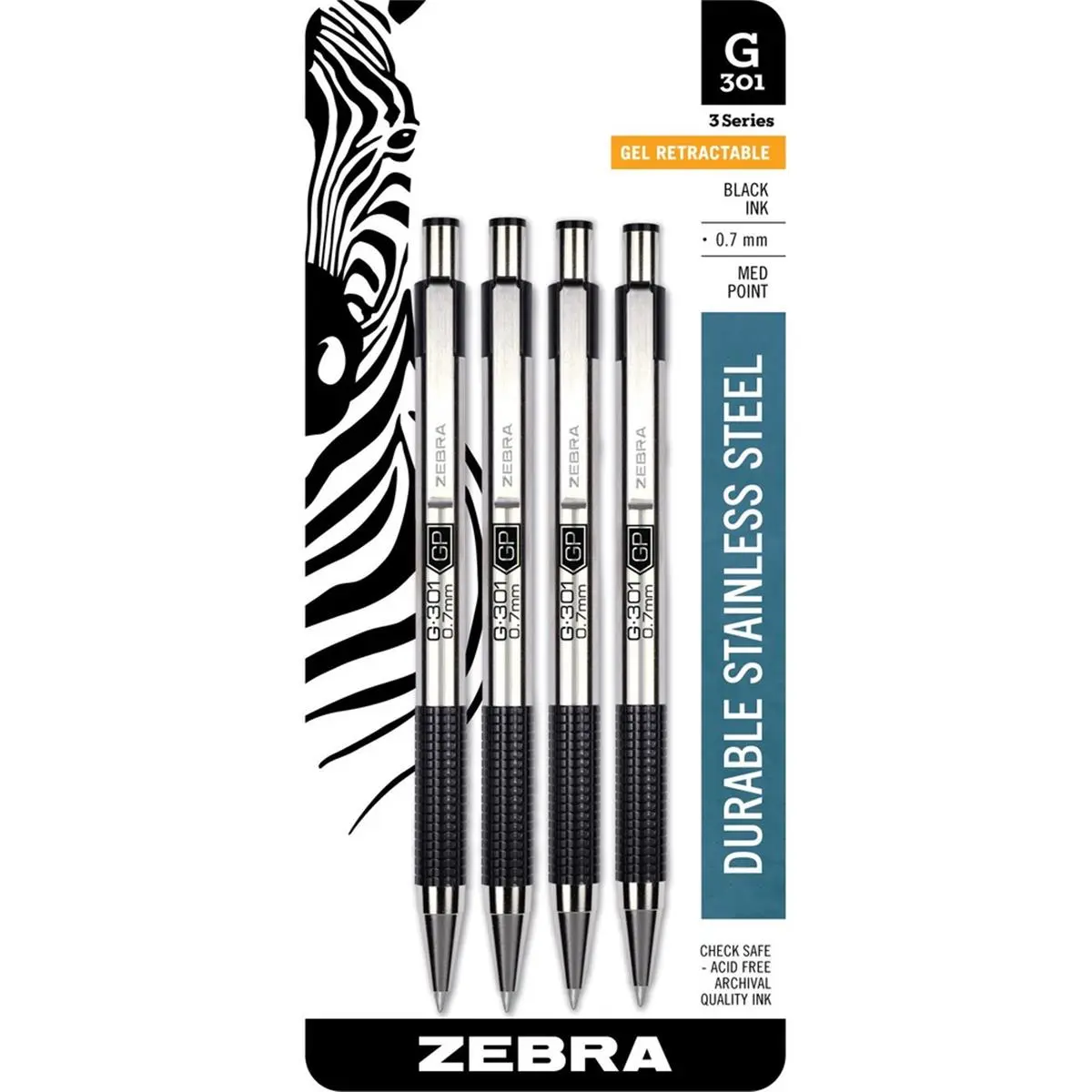 Zebra Pen ZEB41314 0.7 mm Retractable Gel Pen - Pack of 4