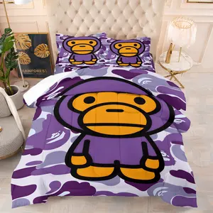 Retro Street Camo Print Comforter Set, Includes 1 Comforter and One or Two Pillowcases, Modern Abstract Face Pattern, Soft and Comfortable, Street Style Bedroom Decor, An Ideal Gift for Home Decor Fans