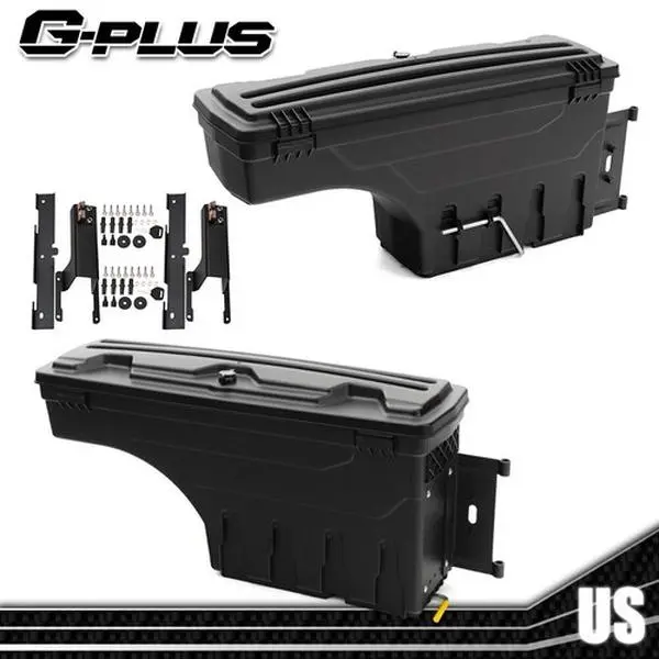 G-PLUS Upgraded 1-Pair Useful Box Truck Bed Storage Toolboxes with Locking System, Truck Accessories with Trays & M8 Bolts, Car Exterior Accessory for 17-20 Ford F-250 F-350 Super Duty, Maximizes Bed Space for Daily Gear
