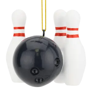Tree Buddees Bowling Ball and Pins Christmas Ornaments Hand-Painted Resin Party Decor 2.5 x 3 Inches Holiday Decoration