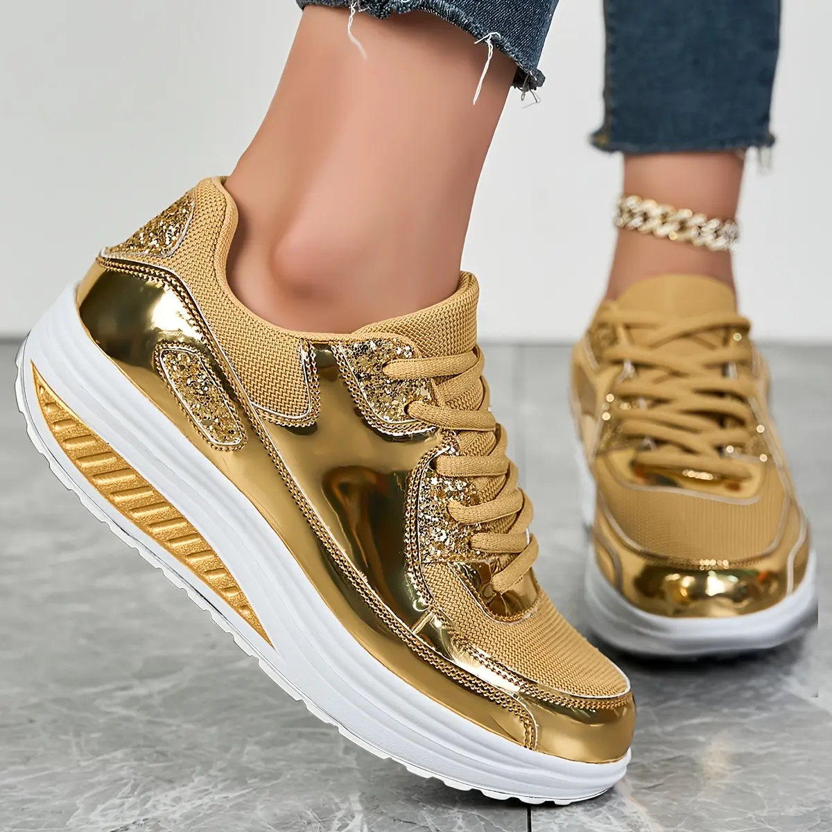 2026 new glossy sports women's shoes large size lightweight soft-soled walking shoes mesh breathable road running shoes platform comfortable yoga dance shoes