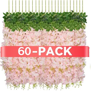 60Pcs of Artificial Wisteria Hanging Flowers, 3.6 Feet Fake Wisteria Flower Strings for Backdrop, Wedding, Ceremony,Garden and Home Wall Decoration (Light Pink)