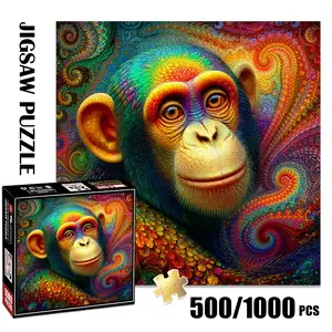 1pc 1000 piece adult puzzle 58x58cm Colorful Monkey with Ornate Pattern Background 500 pieces of paper puzzle, suitable for adults and families, large-scale DIY puzzle interactive toy games, birthda