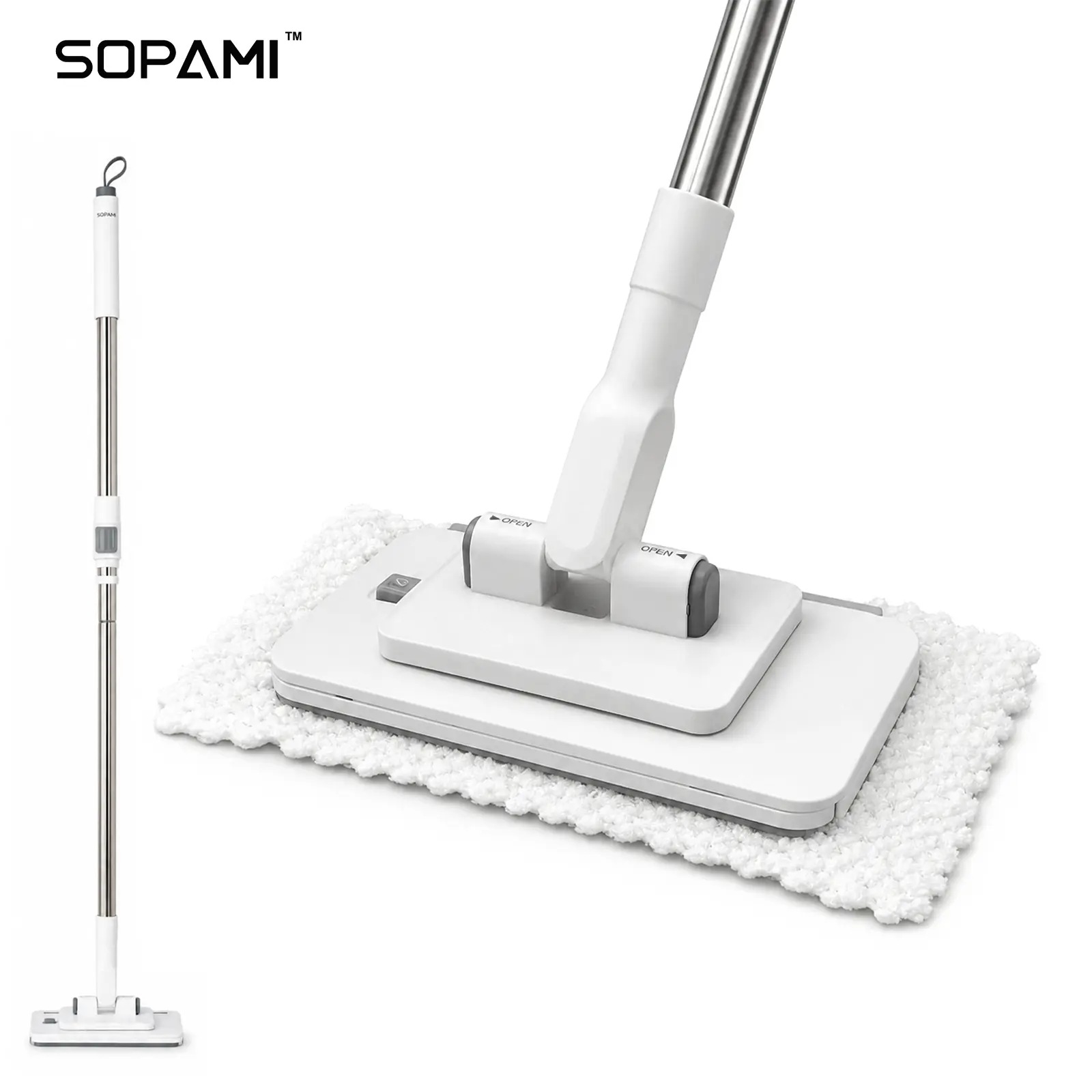 SOPAMI Telescopic Disposable Dust Mop, Touch-Free Auto Clamp Design, Dry Wet Dual Purpose, Compatible with Non-Woven Wipes, No Need To Wash Mop Head, Lazy Floor Cleaner for Hardwood, Tile Flooring & Baseboards