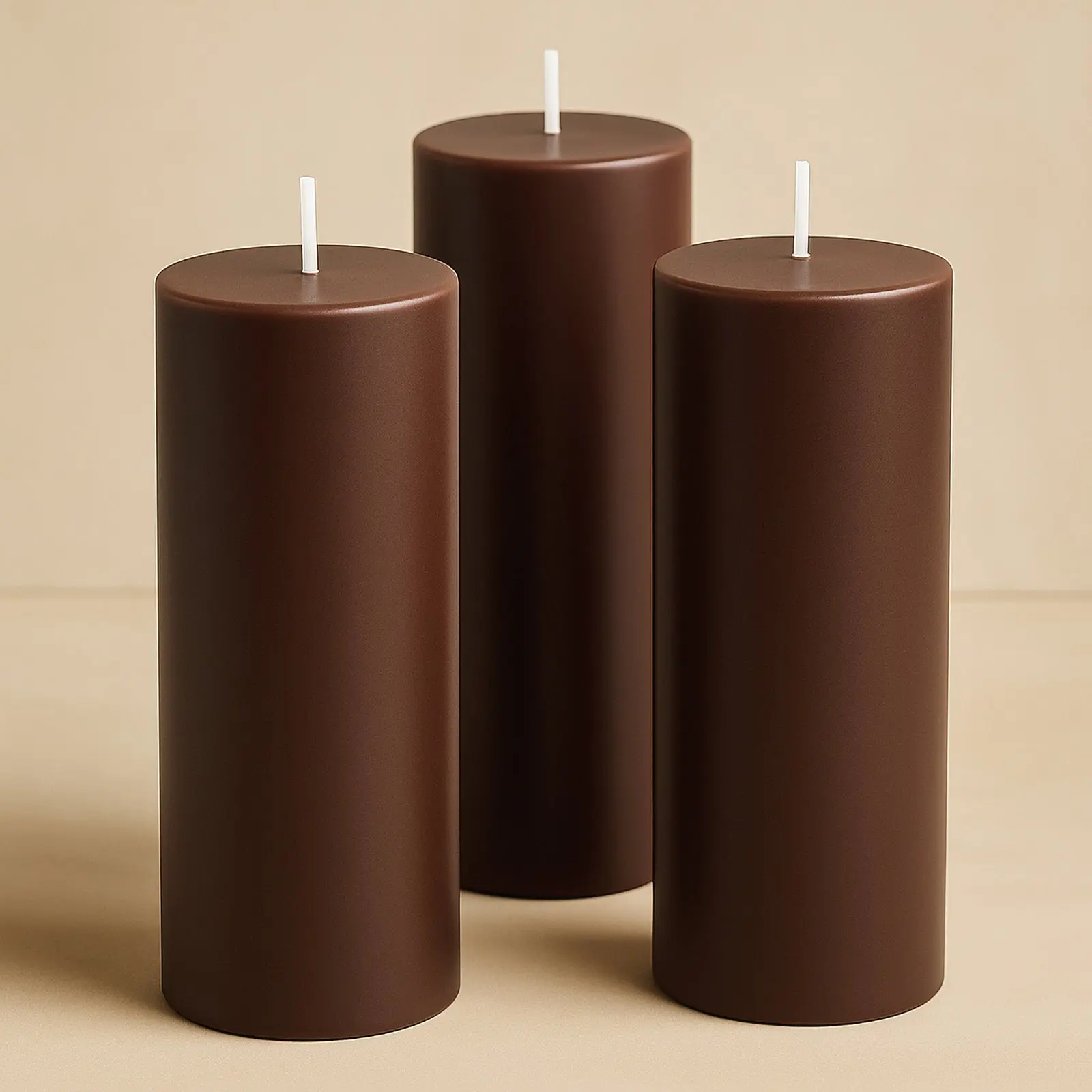 6-Pack Unscented Dripless Pillar Candles – 3"x9" Cinnamon Brown Paraffin Wax with Smokeless Cotton Wicks, Clean & Long-Lasting 90-Hour Burn