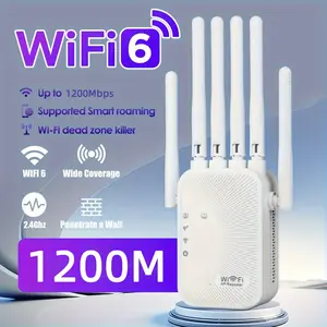 WiFi Booster Extender with 6 Antennas – 1200Mbps Signal Repeater, WiFi 6 Ready, USB Powered, Up to 13,000 Sq Ft Coverage for Home & Office