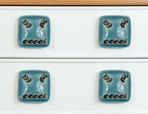 360 stand Distressed Teal Ceramic Square Drawer Pull Knobs - Set of 6, Distressed Finish, Hand-Painted, Includes Screws