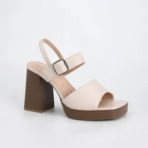 Women's Stylish Faux Leather Platform Block High Heels, Classy Elegant Buckle-Closure Footwear