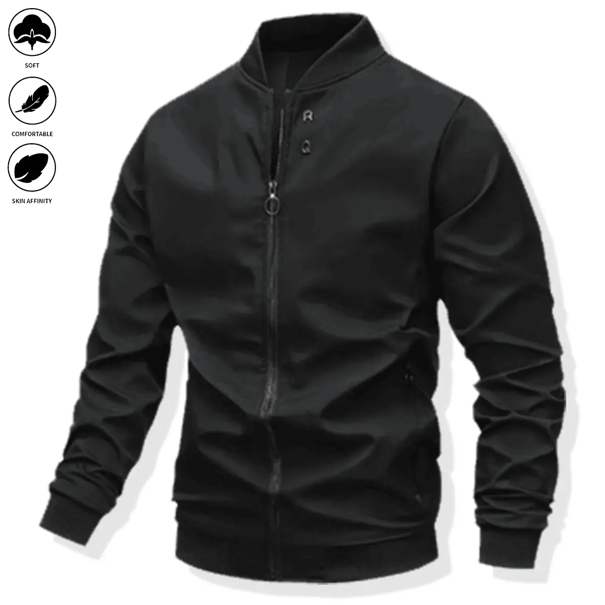 Men's Elegant Woven Winter Jacket, Plain Full-Zipper Long-Sleeve Outerwear for Casual Cold-Weather Activities, Cold-Weather Outerwear, Halloween, Long Sleeves Keep Arms Warm, 100% Polyester Men's Lightweight Jackets, Polyester Keeps Shape, Pull On, No