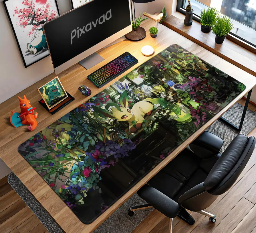 Leafeon Botanical Mouse Pad – Terrarium Desk Mat with Flowers & Plants