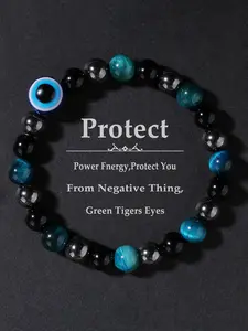 Evil Eye Protection Bracelet, Handmade Blue Tiger Eye Crystal Beaded Jewelry, Fashion Accessory for Men & Women, Perfect Gift