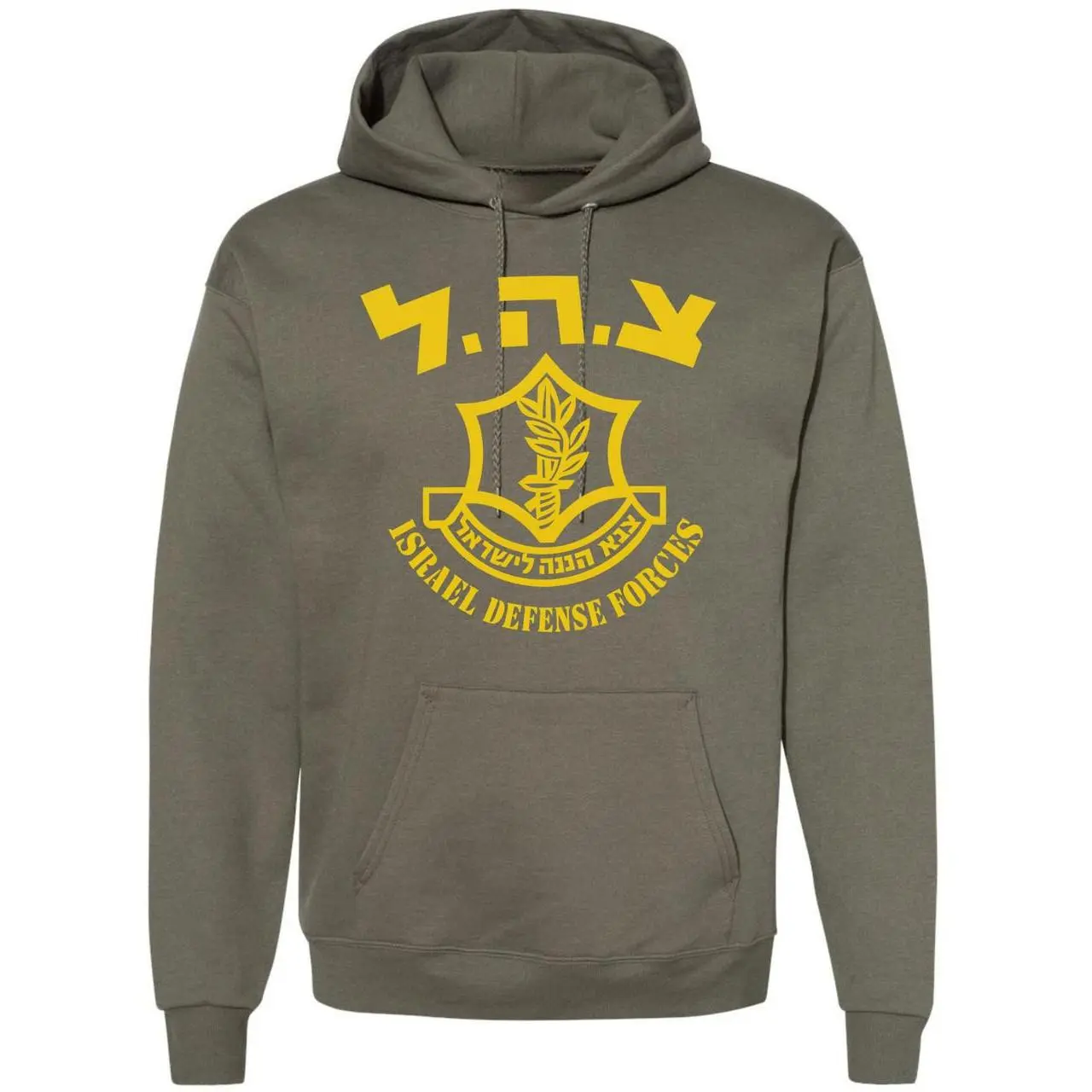 Women's Military Style Ribbed Graphic Hoodie - Israeli Defense Forces IDF Zahal Large Emblem, Unisex Israel Army Pullover, Olive Green Outdoor Sweatshirt, Adjustable, Printed, Casual