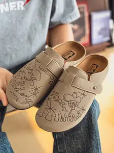 Men's Irregular Graffiti Closed Toe Slip On Mule Clogs, Soft Comfortable Comfy Cushion Insole, Non Slip Wear Resistant Outsole, Ideal For Outdoor Activities Daily Casual Outfit Walking Wear