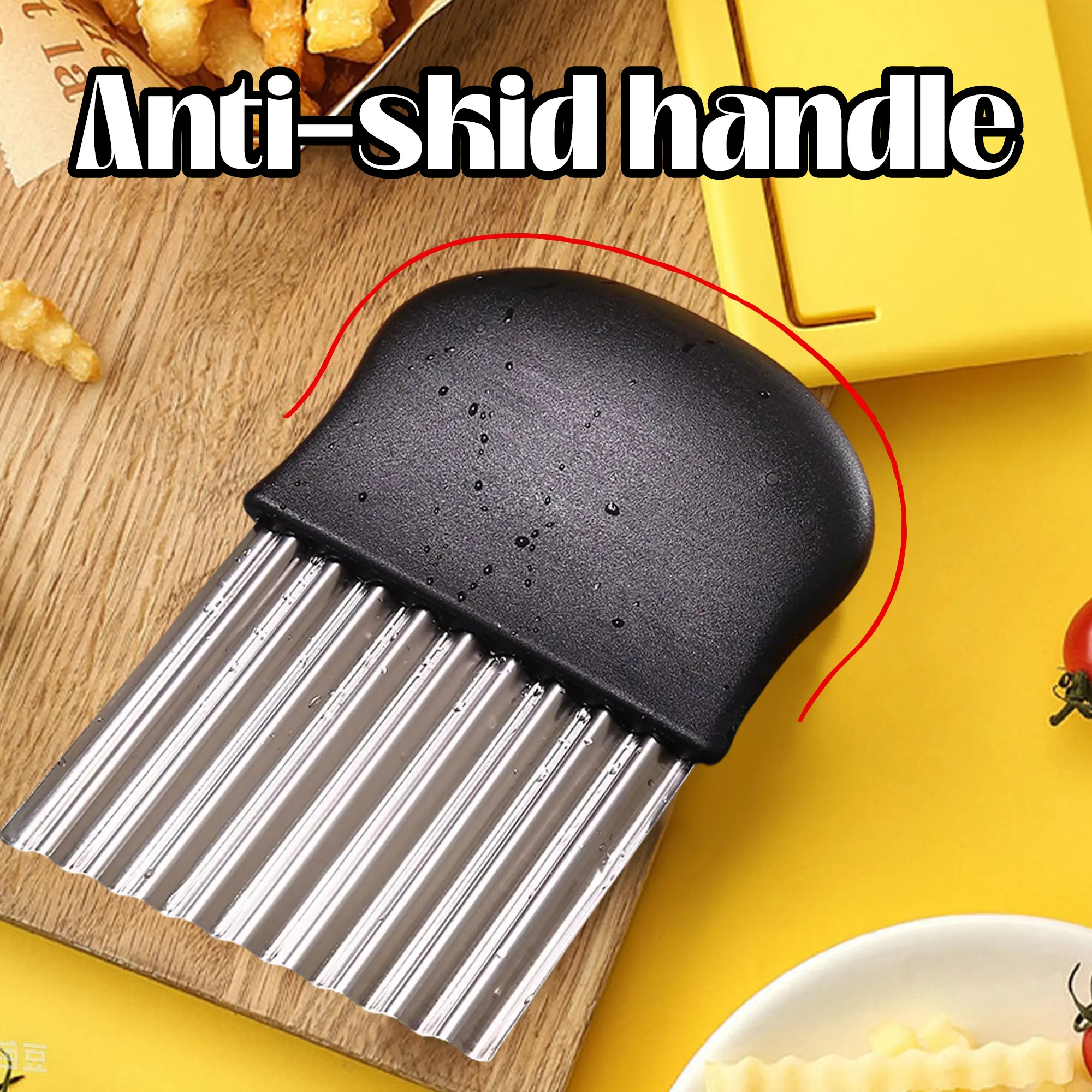 2 Counts Large Crinkle Cutter, French Fry Slicer, Potato Knife Cutter, Wavy Chopper for Fruit Vegetable, Stainless Steel Blade Cutting Tool for Kitchen