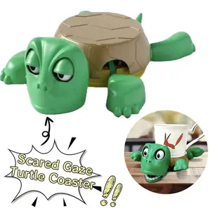 3D Printed Turtle Cup Coaster,Funny Coasters Holder with Liftable Limbs Expressive Face，Turtle Coasters，Unique Gift for Turtle Lovers (Light Green)