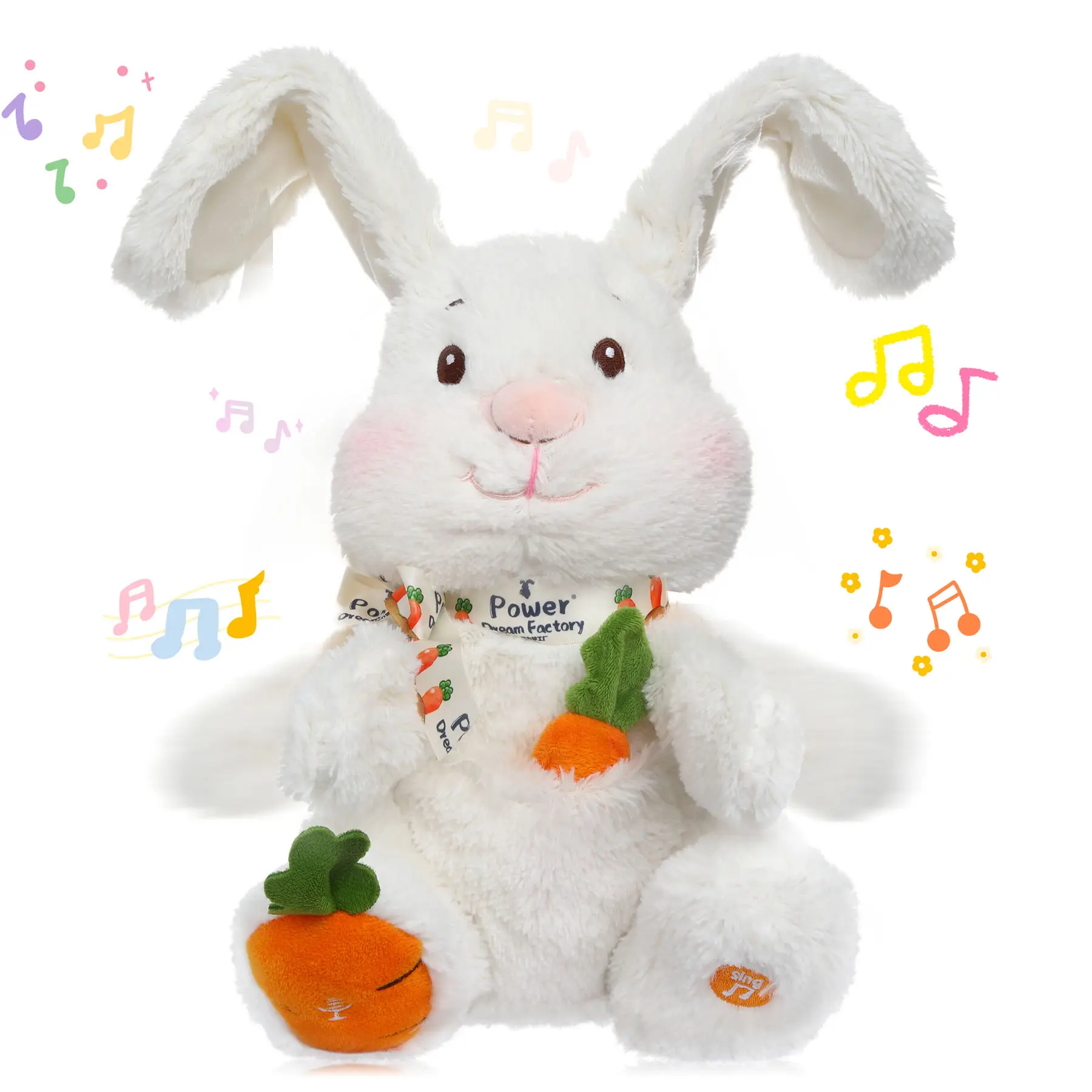 Emoin Electric Clapping Fluffy Bunny Plush Toy - Singing, Flapping Ears, Lullabies-Infused, Cute, Fun, Sensory Toy for Kids, Perfect Gift, Cute Toys