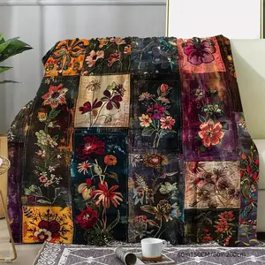 Floral Patchwork Pattern Blanket, 1 Count SoftComfortable Warm Throw Blanket, Cool BedroomAccessories Bedding Blankets, Air-conditionedRoom Blanket, Warm Nap Blanket for Home &Office soft flannel rest home day gift