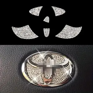 Luxury Diamond Crystal Steering Wheel Logo Cover for Toyota - Fits Camry, Corolla, Rav4 & More - Premium PVC/Genuine Leather Interior Accessory carbon  fiber Sticker Decals Automotive Vehicle