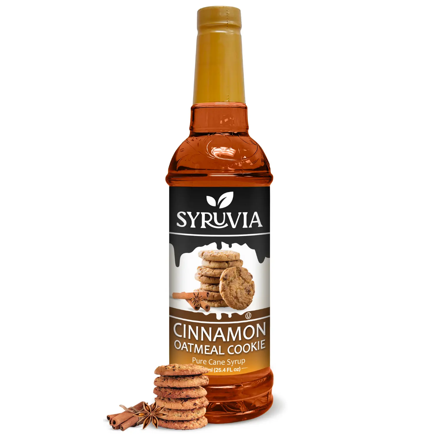 Syruvia Cinnamon Oatmeal Cookie Sugar Sweet Drink Syrup - 25.4 fl oz Premium Coffee Flavoring, Kosher, Gluten-Free for Beverages, Flavor Beverages, Desserts, Drink Syrups