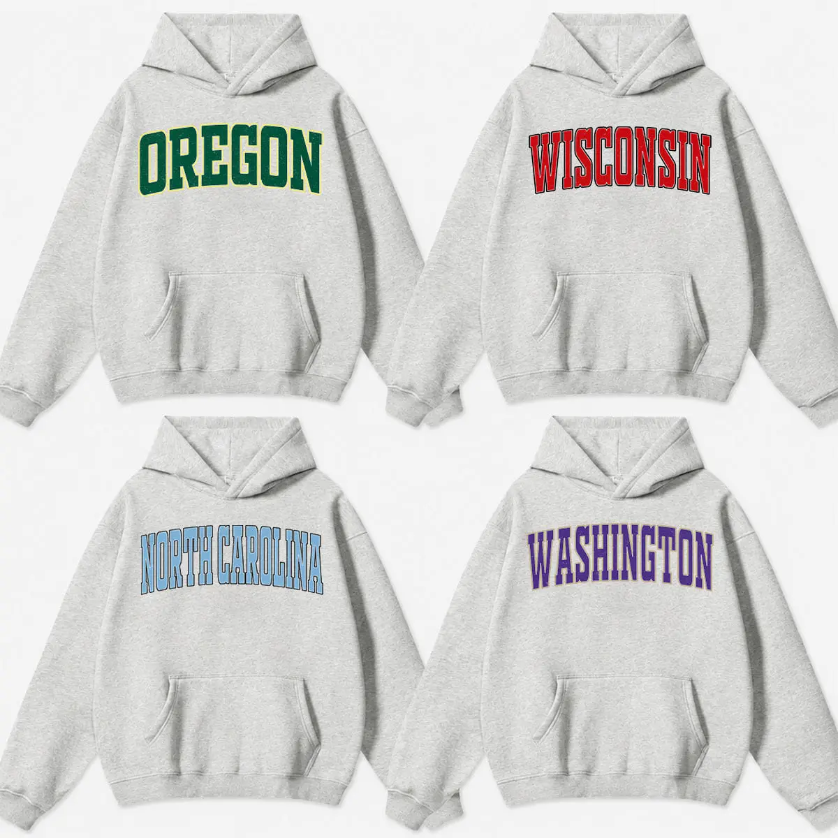Distressed Varsity College Hoodie – Ash Grey, Vintage Athletic Unisex Hooded Sweatshirt, Retro College Graphic Pullover, Football Fan Gift for Men & Women