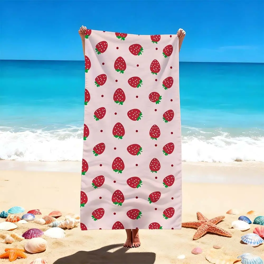1 PC Strawberry Pattern Pink Beach Towel, Swim Towels, Essential for Beach and Swimming Adventures Quick-drying, water-absorbent, lightweight, anti-sand-sticking, can be used as a travel towel, suitable for swimming pools, spas, leisure, fitness, hammocks