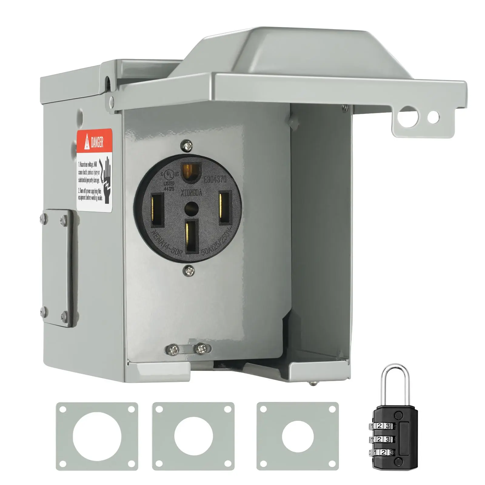 【summerfinds】VEVOR 50 Amp RV Power Outlet Box, 125/250 Volt, Enclosed Lockable Outdoor RV Receptacle Box, NEMA 14-50R Weatherproof Electrical Panel, for RV Camper Trailer Motorhome Tested to UL Standards