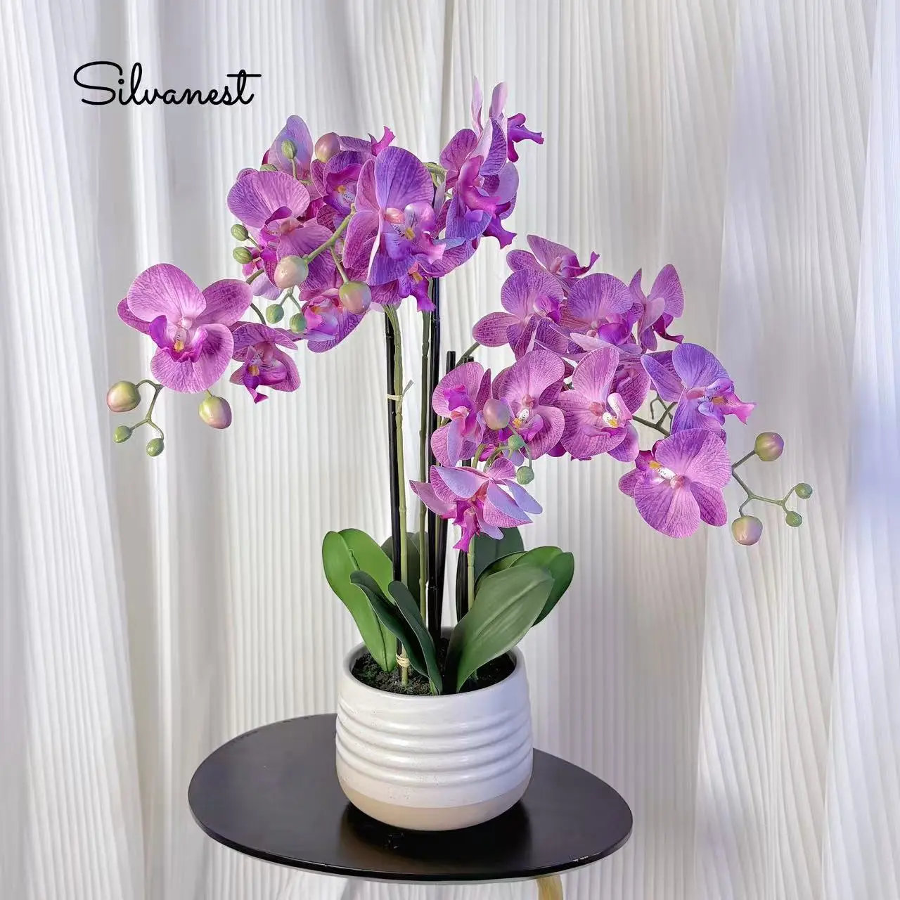 【Summer Deal】Silvanest 28-Inch Minimalist Traditional Decorative Purple Silk Orchid Plant in Ceramic Pot - Low-Maintenance Faux Flower, Bathroom Home Office Centerpiece (Home Supplies), Plastic