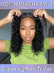 Water Wave Wear And Go Glueless Bob Wig For Women Glueless Hairline Wig Ready To Go Loose Curly Human Hair Wigs Pre Cut 4x4 Lace Closure Wig 100% Real Human Hair