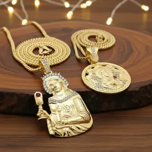 MaxBling81 Unisex Iced Gold-Plated Santa Barbara Pendant & Bling Necklace Set - 2 Chain Links (20" Box, 24" Cuban Link) - Hip Hop Chain Jewelry for Daily Wear, Chain Jewelry Necklaces